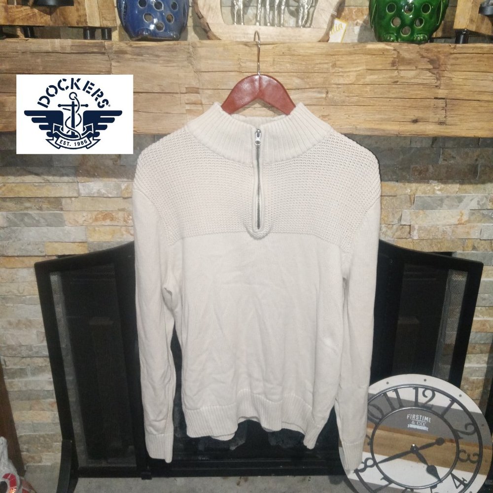Dockers Cream - Off White Knitted Medium sweater pull over Half zip